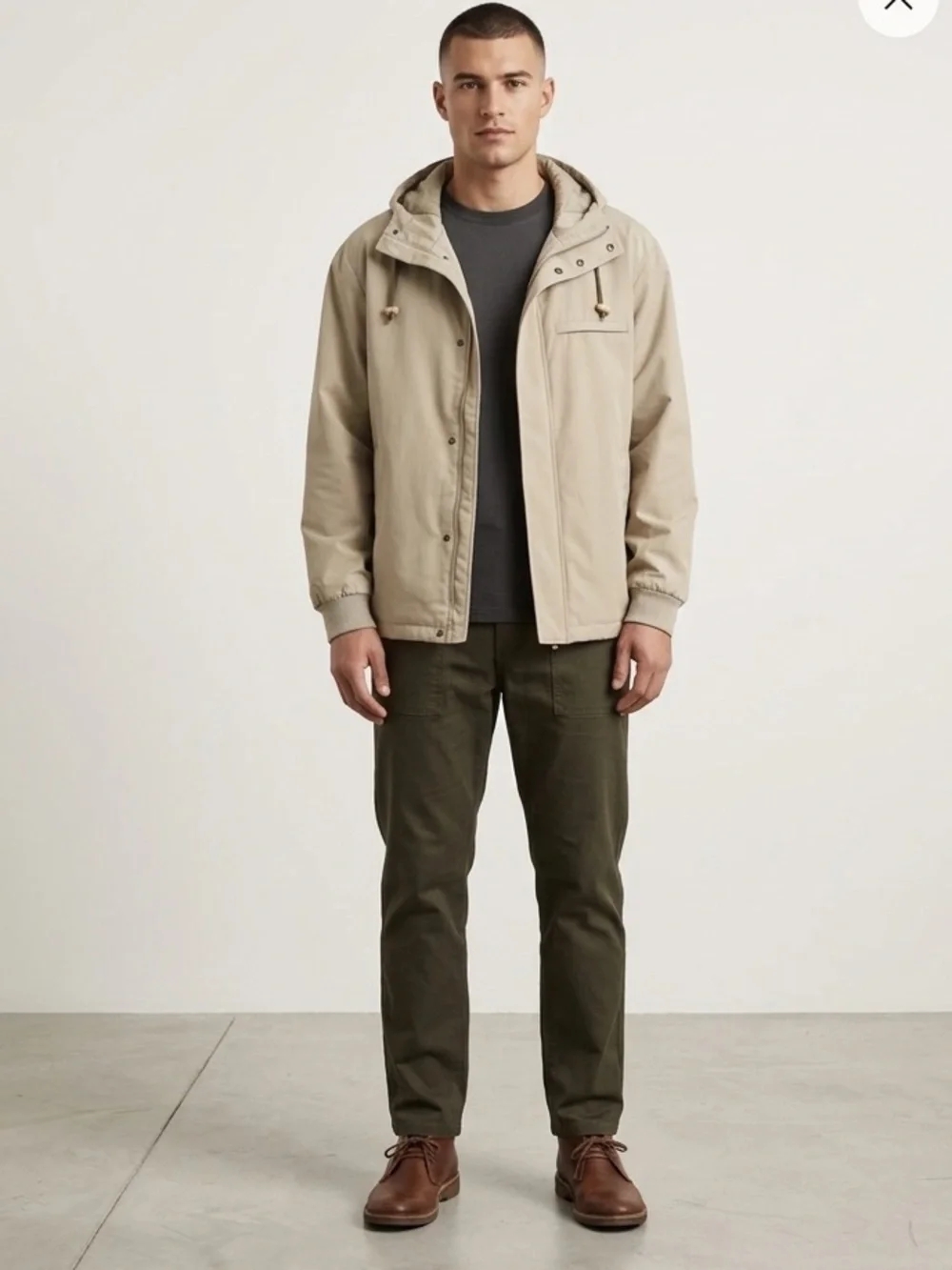 J.Crew Men’s Tan Hooded Jacket Lightweight Casual Zip Up Outdoor Coat Large